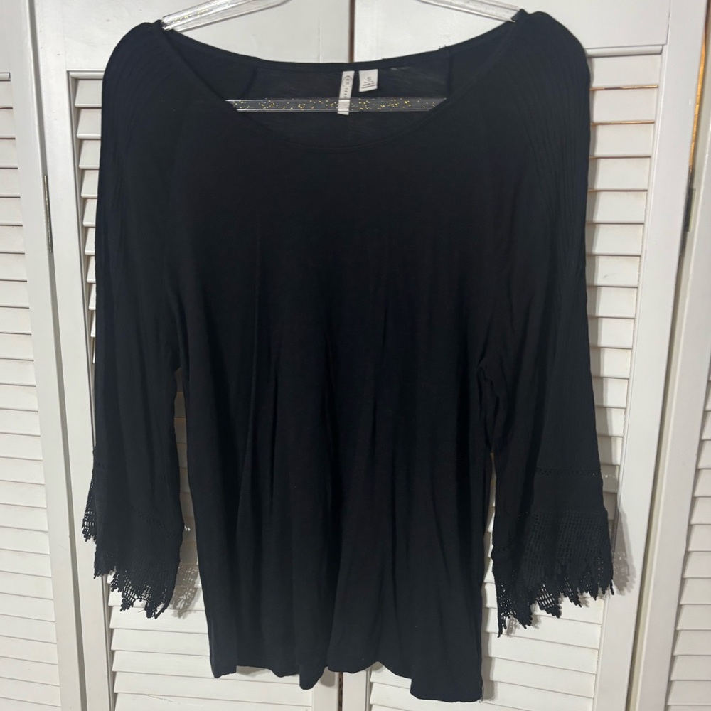 Cato Black Blouse with Lace Sleeves